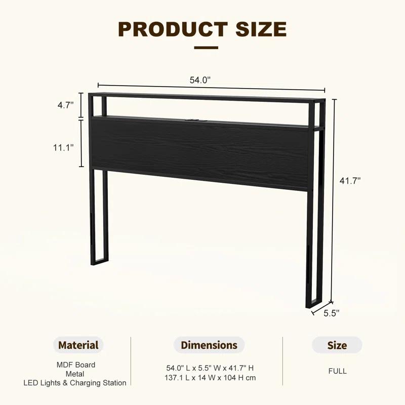 Ivy Bronx Kaiwei Storage Headboard With Led Lights & Charging Station - Industrial Metal And Wood