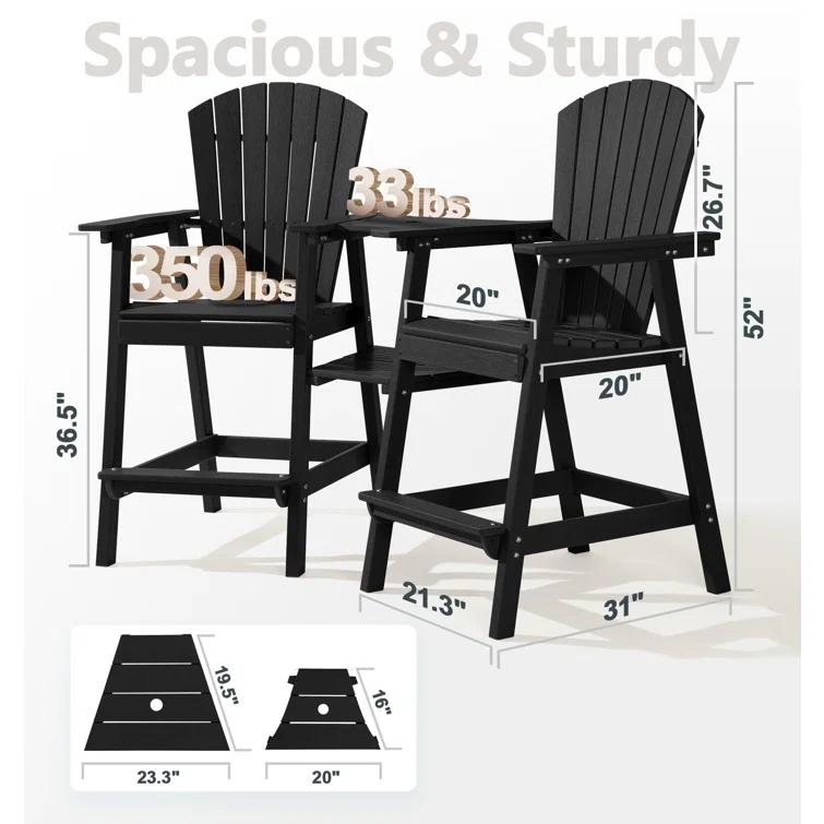 Rosecliff Heights HDPE Tall Adirondack Chair Set with Removable Double Trays (Set of 2)