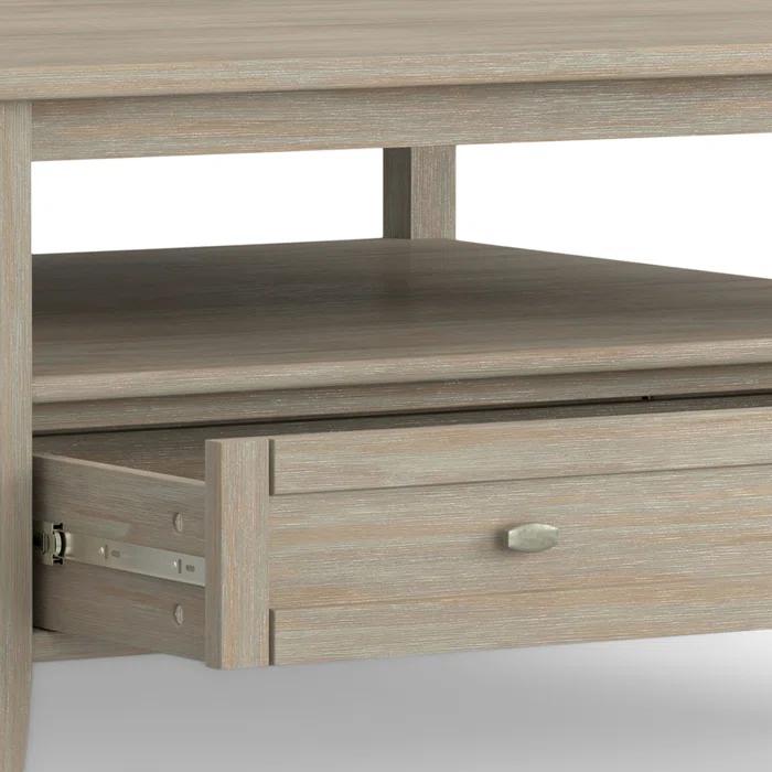 Simpli Home Warm Shaker 36"W Solid Wood Square Coffee Table with Two Drawers and Open Shelf