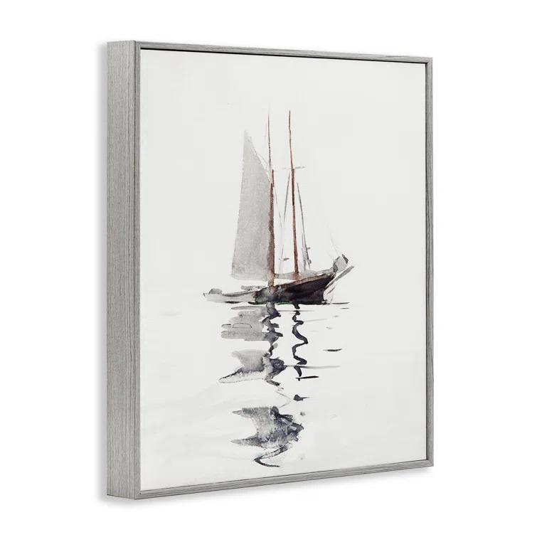Stupell Industries " Tranquil Sailboat Vessel Floating Lone Ocean Reflection " by Lettered And Lined Painting Print