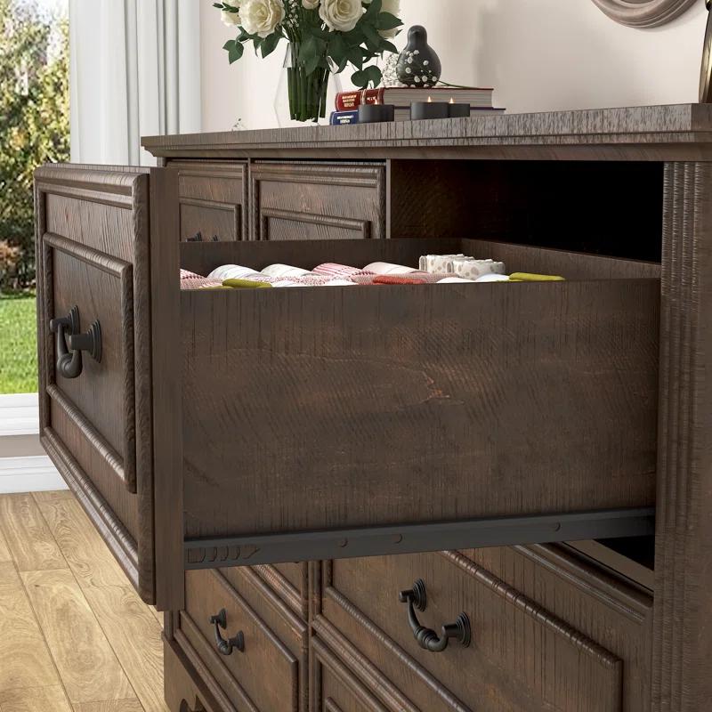 Charlton Home® 59" Farmhouse Dresser With 7 Spacious Drawers – Rustic Wooden Storage Cabinet For Bedroom, Living Room, Or Entryway