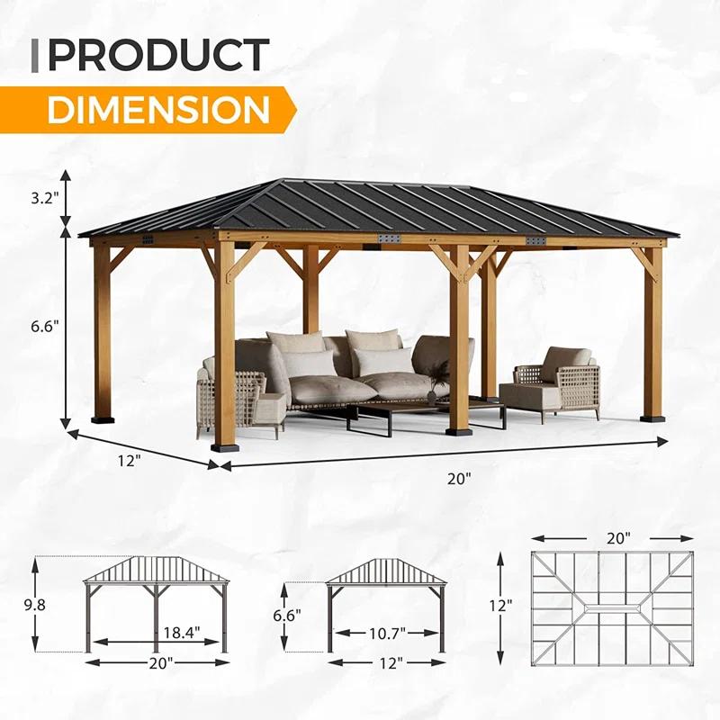 EROMMY 20 Ft. W X 12 Ft. D Solid Wood Patio Gazebo