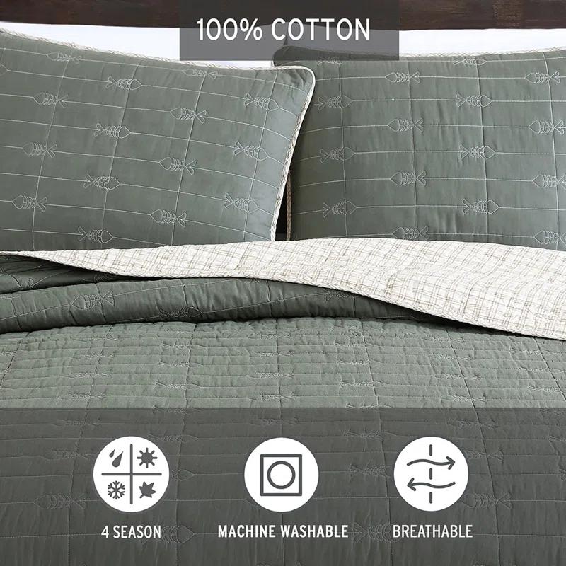Eddie Bauer Lakehouse Eddie Bauer Green Cotton Reversible Quilt Set