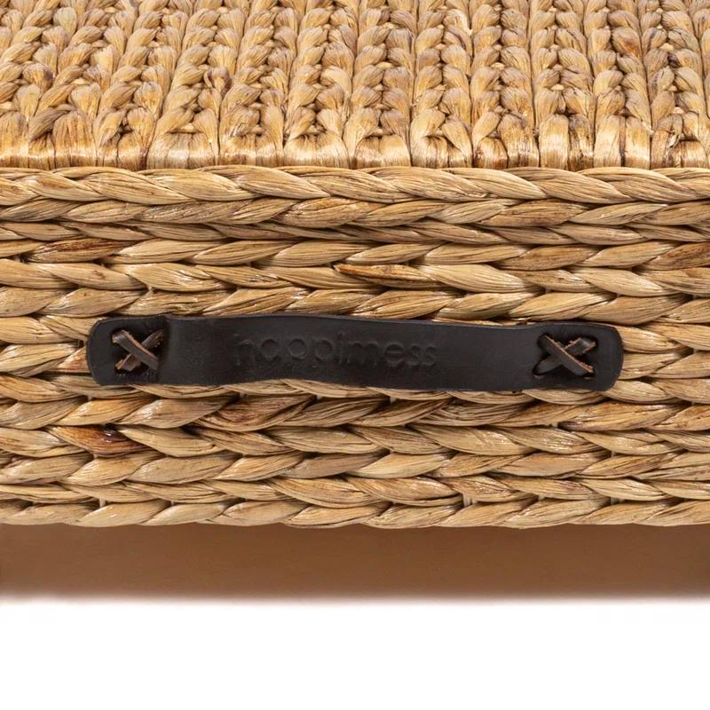 happimess Chett 26.38" Minimalist Hand-Woven Hyacinth/Wood Underbed Storage Bin with Wheels and Handles