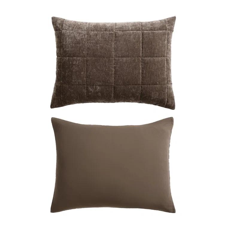 Chocolate Brown Reversible Queen Chenille Quilt Set with Pillowcases