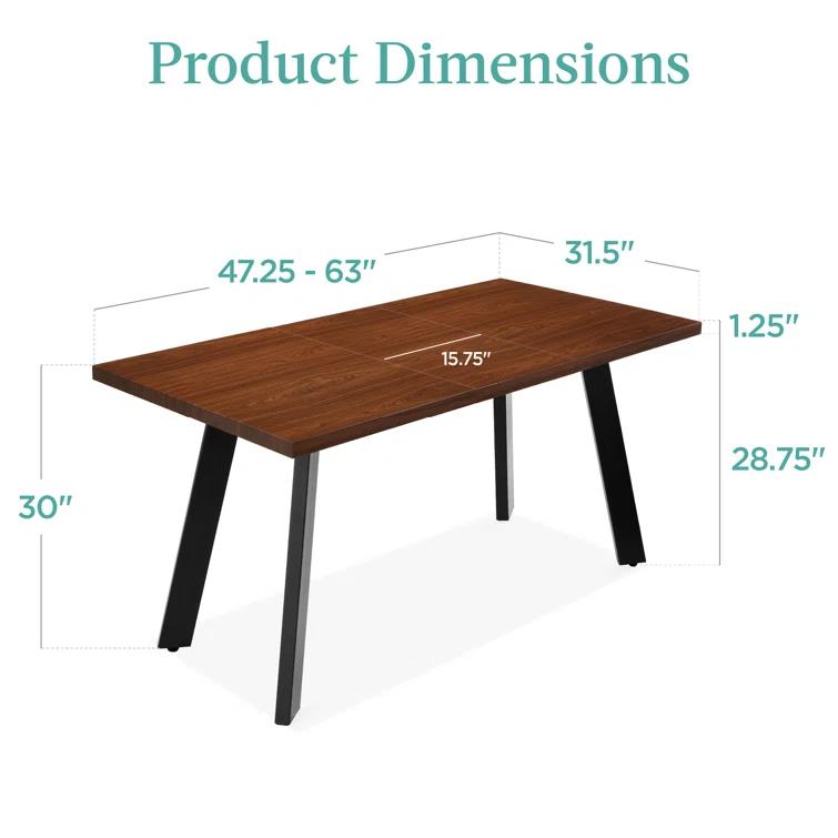 George Oliver Joglar 47 to 63in Modern Extendable Dining Table for 2-6 People w/ Leaf Extension, 2 Locks