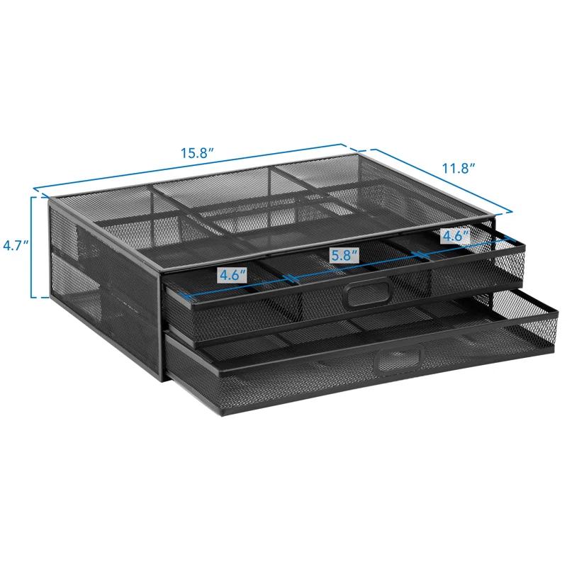 Mount-It! Computer Monitor Stand With Drawers, Metal Mesh Riser & Organizer For Laptop and Computer