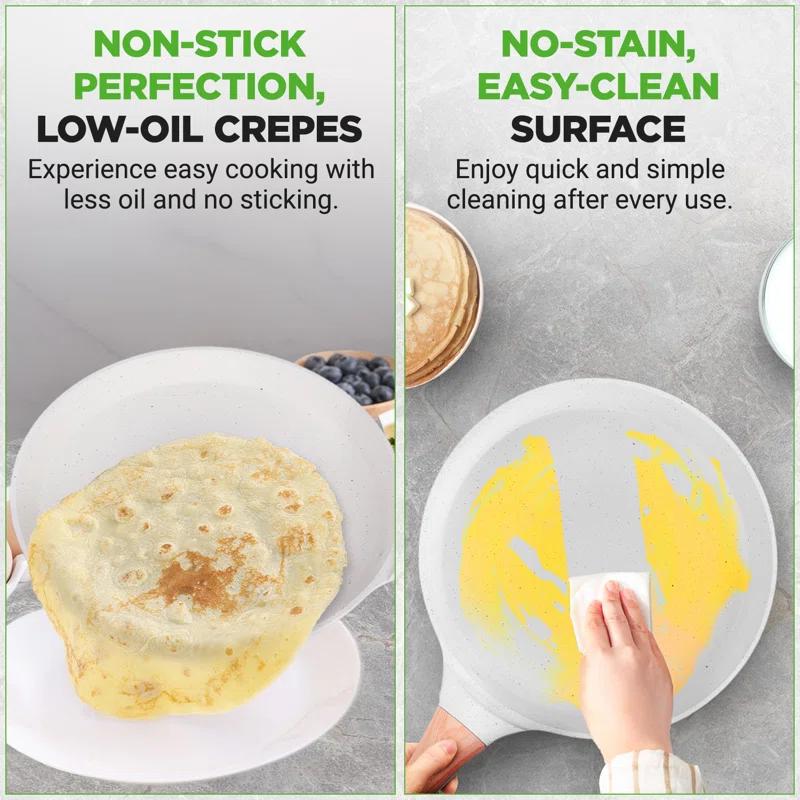 NutriChef Nutrichef 9.45” Non-Stick Crepe Pan With Wooden Spreader, Durable Marble Coated Dosa Pan, Bakelite Handle And Induction Bottom, Pfoa/Pfos Free, Dishwasher Safe, Even Heat Distribution