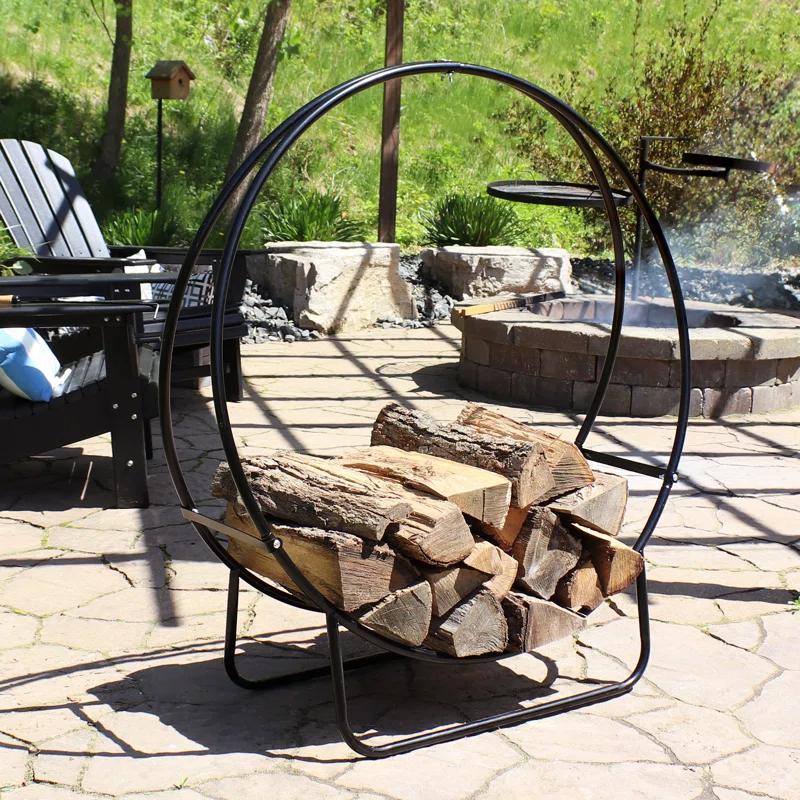 SunnyDaze Decor Indoor or Outdoor Tubular Steel Hoop Firewood Log Holder