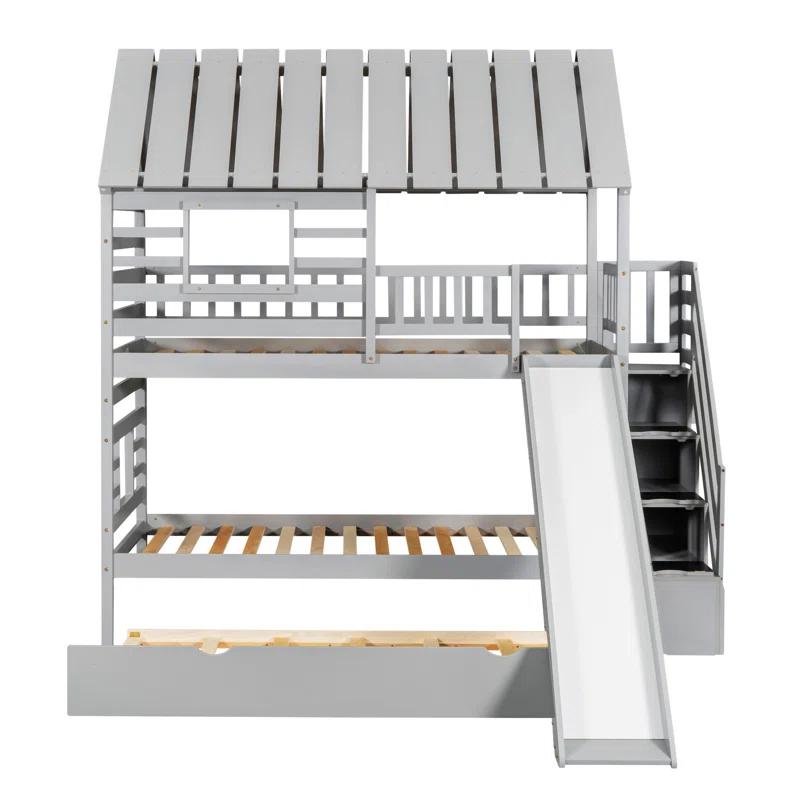 Harper Orchard Twin Over Twin House Bunk Bed With Trundle And Slide
