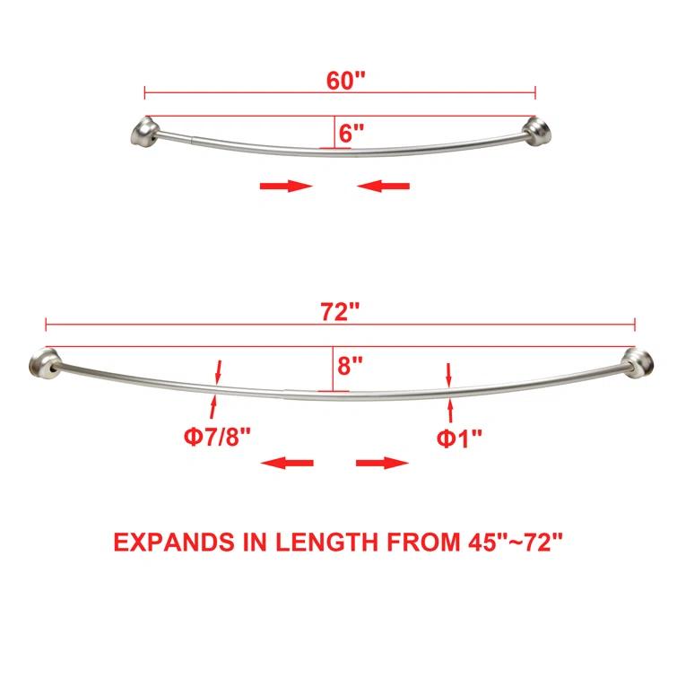 Utopia Alley Utopia Alley Rustproof Fixed Mount Single Curved Shower Rod, Aluminum, adjustable from 45" to 72" Wide