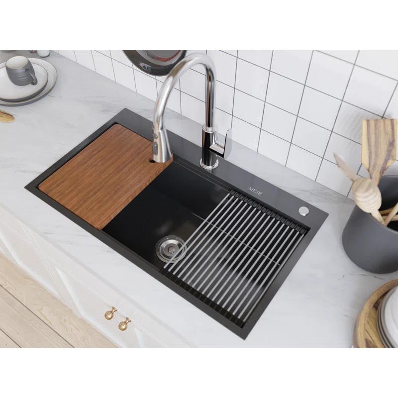 31.5"L Drop-in Stainless Steel Kitchen Sink, Single Large Kitchen Sink with Accessories