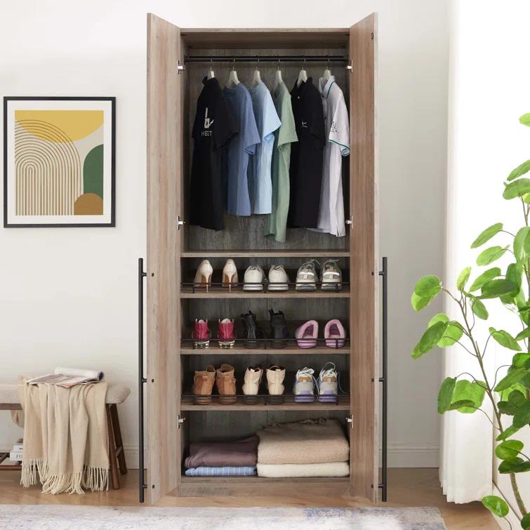 Manhattan Comfort Lee Freestanding Wardrobe Closet 3.0 with 1 Hanging Rod, 3 Shoe Shelves, and 1 Basic Shelf