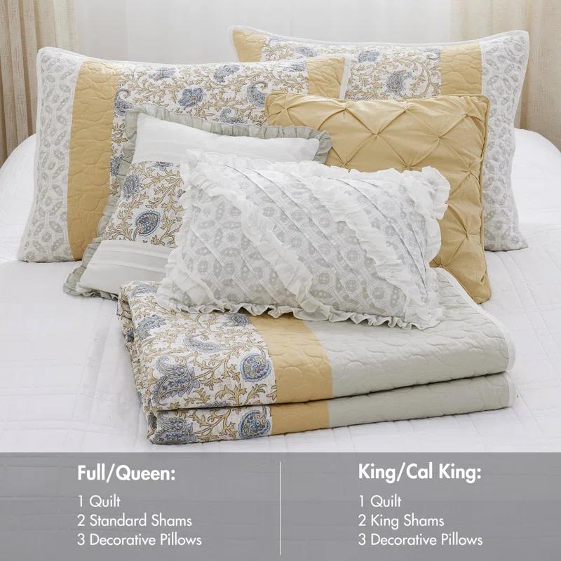 Madison Park Dawn 6 Piece Cotton Percale Quilt Set with Throw Pillows