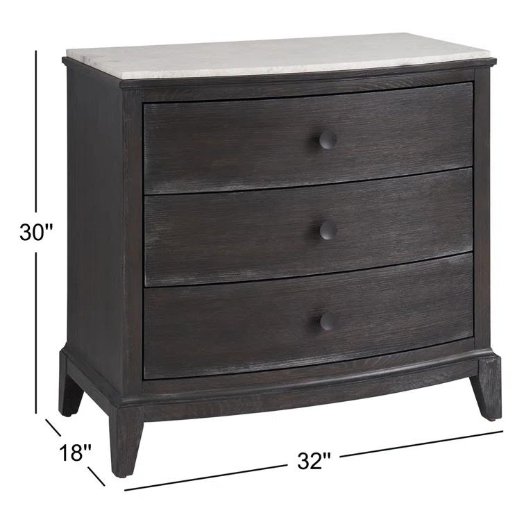 Universal Coalesce Coalesce Stone Top Three Drawer Nightstand in Black Oak Wood