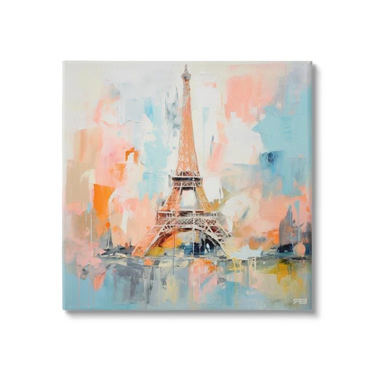 Stupell Industries bb-476-Framed Abstract Pink Eiffel Tower by RB Single Picture Frame Print on Canvas
