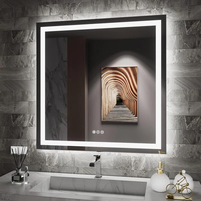 Ivy Bronx Molly Frameless LED Front Light and Backlit 3 Colors Dimmable Anti-Fog Wall Bathroom Vanity Mirror