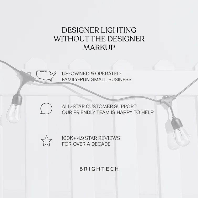 Brightech Ambience Pro 48 ft. Solar-Powered Outdoor LED String Lights with 15 Warm White S14 Bulbs, Weatherproof and Commercial-Grade Cord