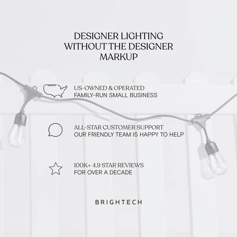 Brightech Ambience Pro 48 ft. Solar-Powered Outdoor LED String Lights with 15 Warm White S14 Bulbs, Weatherproof and Commercial-Grade Cord