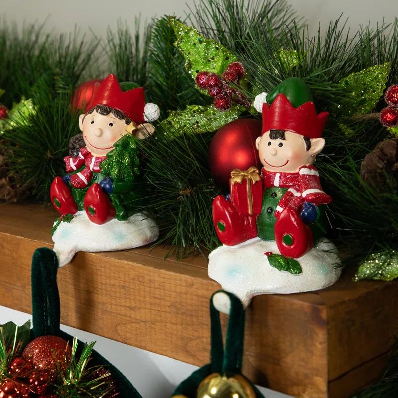 Northlight Seasonal Festive Elves Christmas Stocking Holders - 5" - Set Of 2