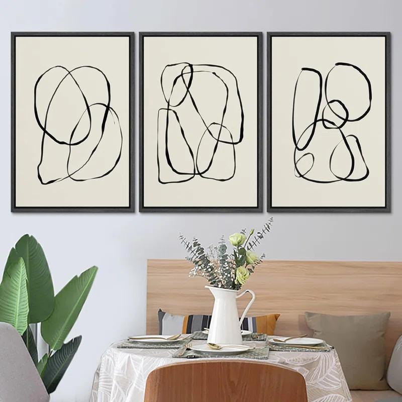 SIGNLEADER " Modern Duotone Geometric Spiral Ring Circle Collage 3 Piece Framed Wall Art. " 3 - Pieces
