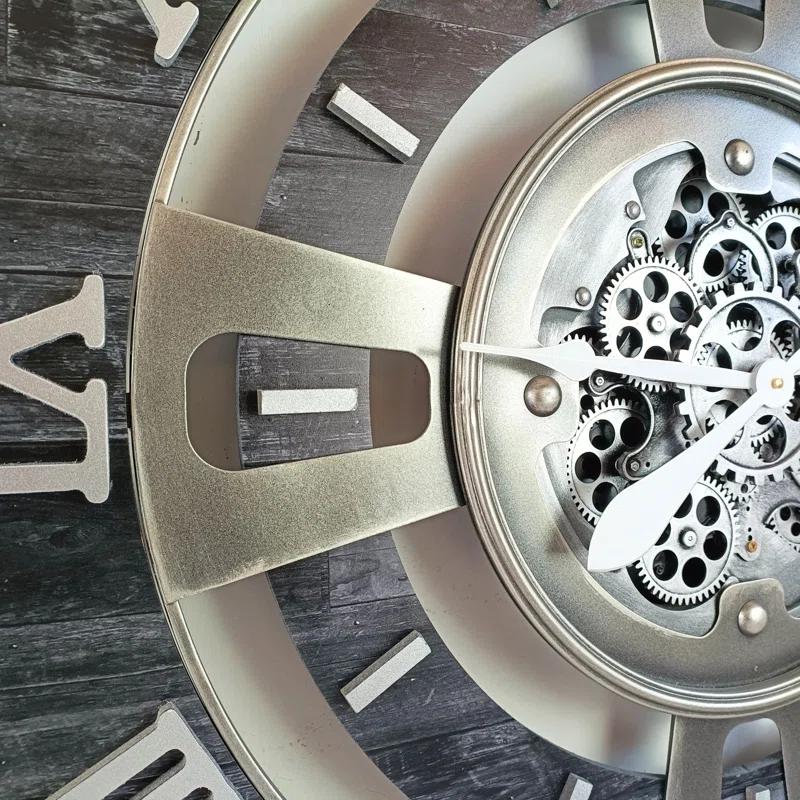 THE GEARS CLOCK Wall Clock with Real Moving Gears EN-LI_ 36 in Round Vintage-Black