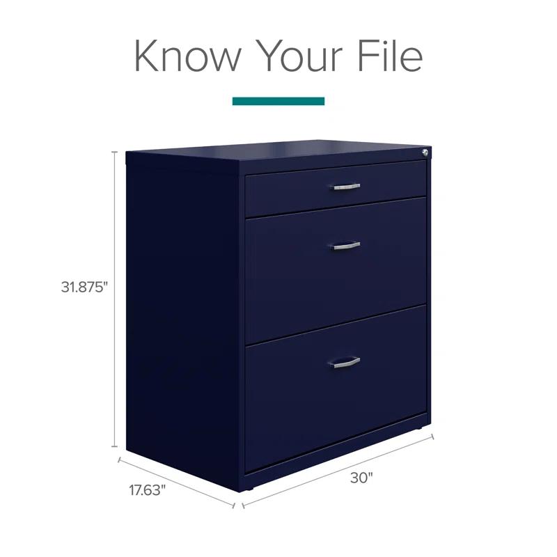 Navy 3-Drawer Lockable Steel Lateral Filing Cabinet