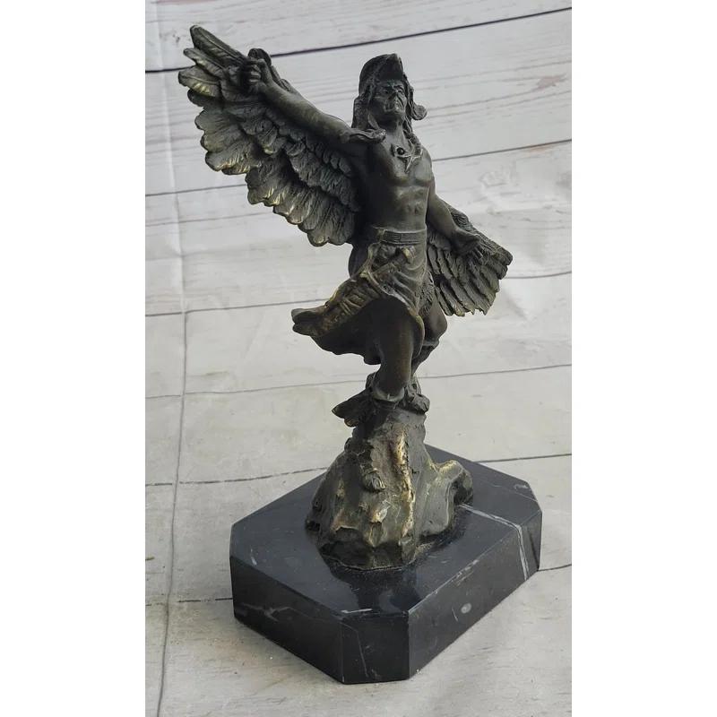 Wildon Home® Native American Indian Eagle Dancer Shaman Medicine Man Bronze Sculpture Statue Marble Base