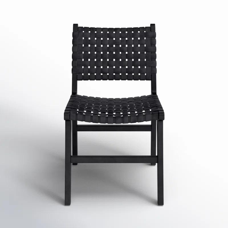 Valeria Top Grain Woven Leather with Teak Frame Dining Side Chair