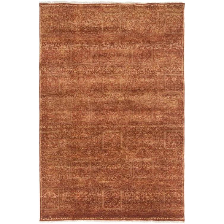 Hand-Knotted Classic Red Wool 66" x 42" Area Rug with Fringe Detail