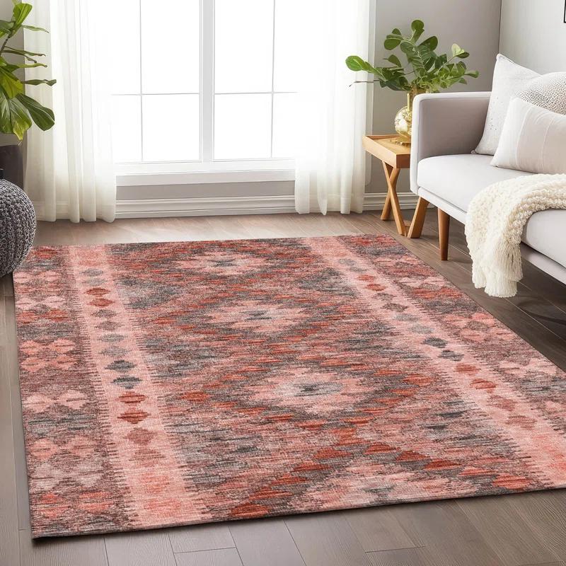 Machine Washable Indoor/Outdoor Claudian ACN1226 Terracotta Rug
