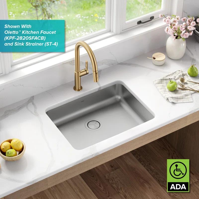 Kraus KA1AS25B Dex™️ Series KRAUS 25" L Undermount 16 Gauge Stainless Steel Single Bowl ADA Kitchen Sink