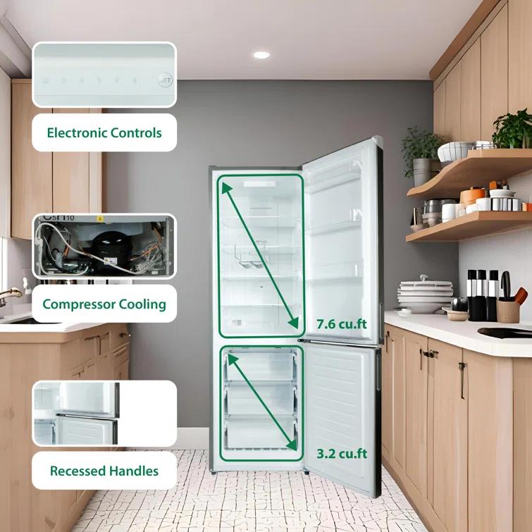 Equator Advanced Appliances Conserv 11cf Bottom Freezer Refrigerator 24in w/ WINE RACK Stainless 110V			 MDRF359WE