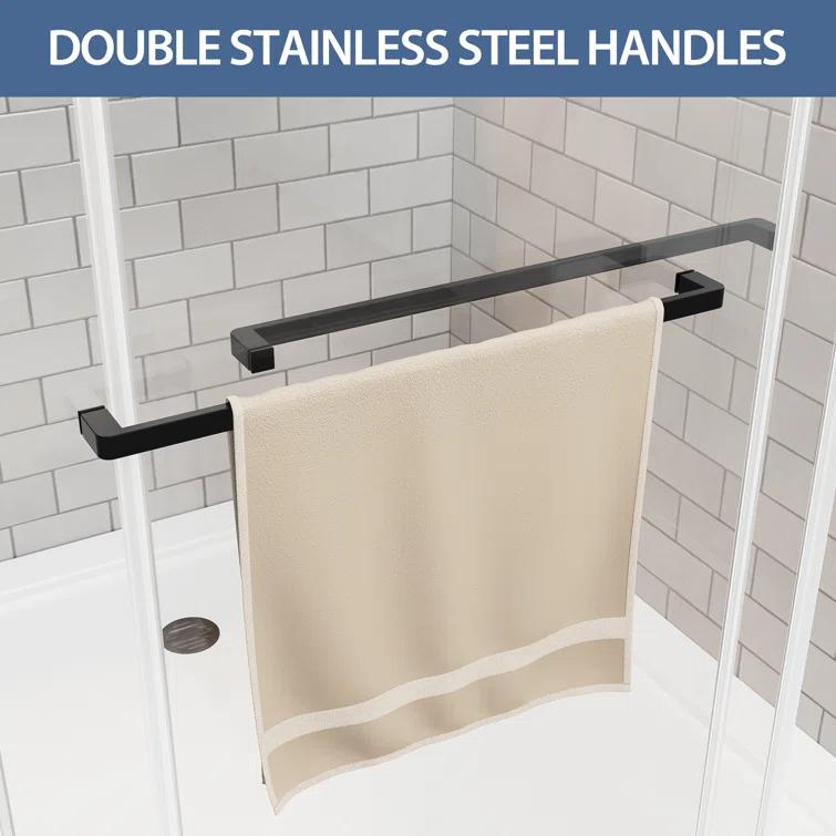 Rizzon 56-60 " W X 76 " H Double Sliding Frameless Shower Door  5/16" Tempered Glass, Stainless Steel Hardware | Wayfair