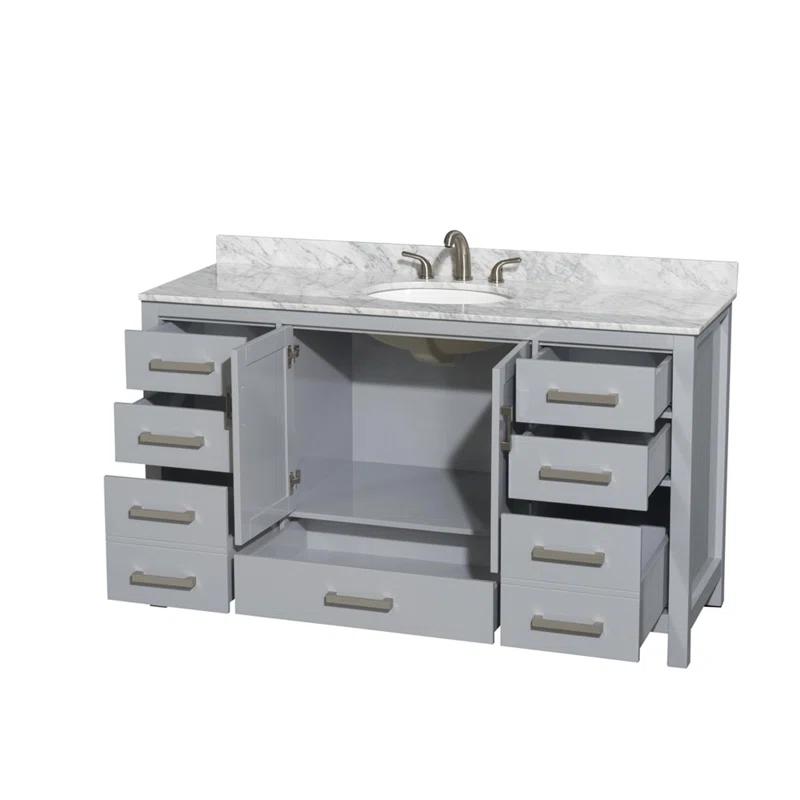 Wyndham Collection Sheffield 60" Freestanding Single Bathroom Vanity with Marble Top