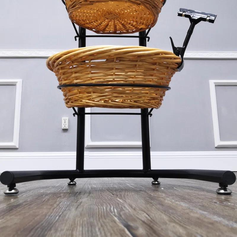 FixtureDisplays 4 Tier Basket Stand, Sign Clips, Wicker Grocery Store Rack Display, Market Basket Rack Kitchen
