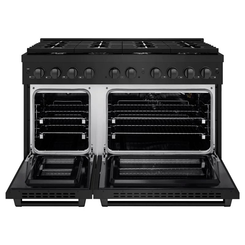 ZLINE 48 in. 6.7 cu. ft. Paramount Double Oven Gas Range W/ 8 Burner Cooktop in Black Stainless Steel (SGRB-48)