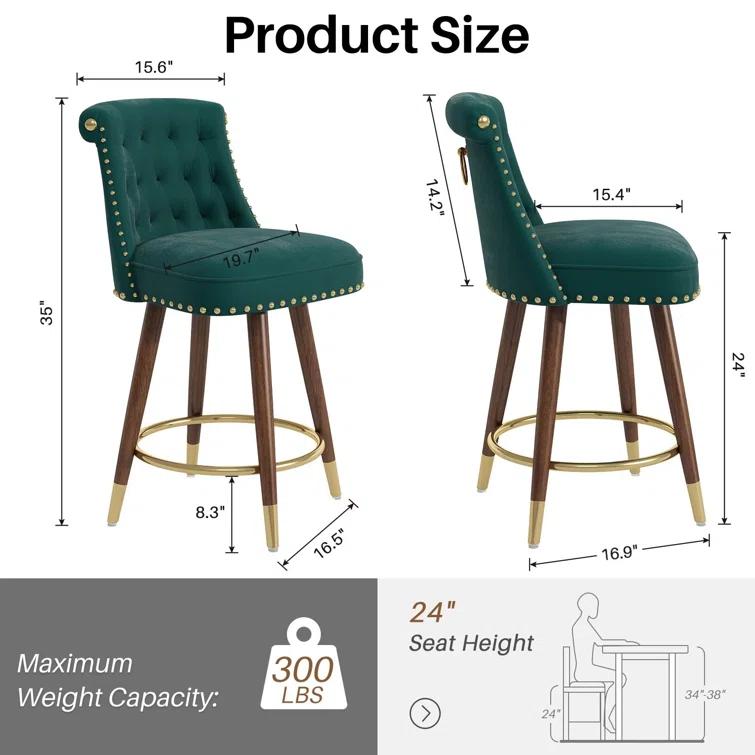 Everly Quinn Claymont Swivel 24 inch Counter Height Stools  (Set of 2) Upholstered Bar Stools with Back