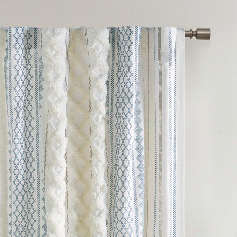INK+IVY Imani Cotton Printed Boho Single Curtain Panel with Chenille Stripe and Lining