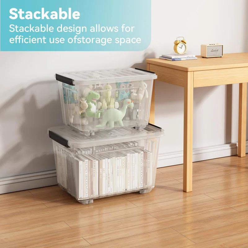APPENIN WINTER PARK CORP 72 Quart Plastic Storage Bin, Stackable And Nestable Storage Boxes With Lids And Secure Latching Buckles, Large Storage Container (Clear, 72Quart-6Pack)