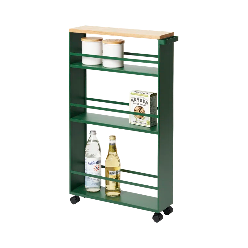 Tower Yamazaki Home Rolling Slim Storage Three Tier Utility Cart With Handle, Steel, Handle, Wheels