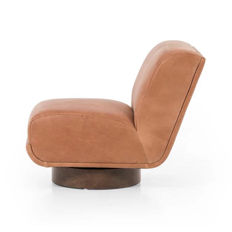 Heirloom Black Top Grain Leather Swivel Slipper Chair