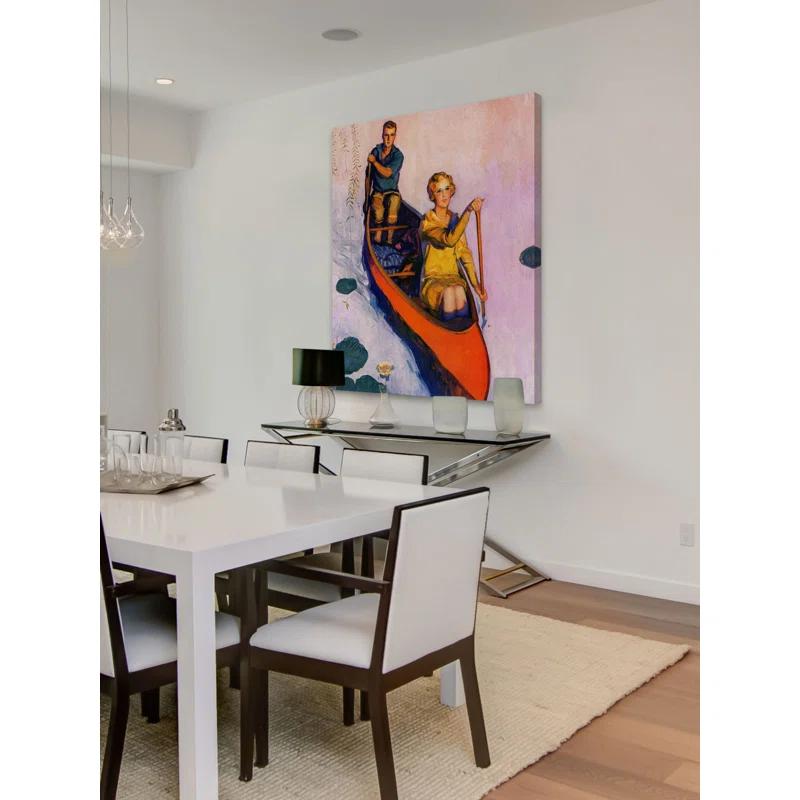 Marmont Hill Couple Paddling Canoe by McClelland Barclay Print on Wrapped Canvas