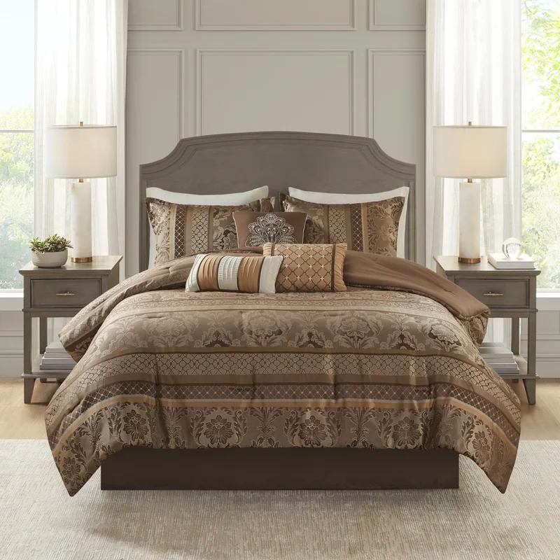 Bellagio Brown and Gold Queen Jacquard Comforter Set