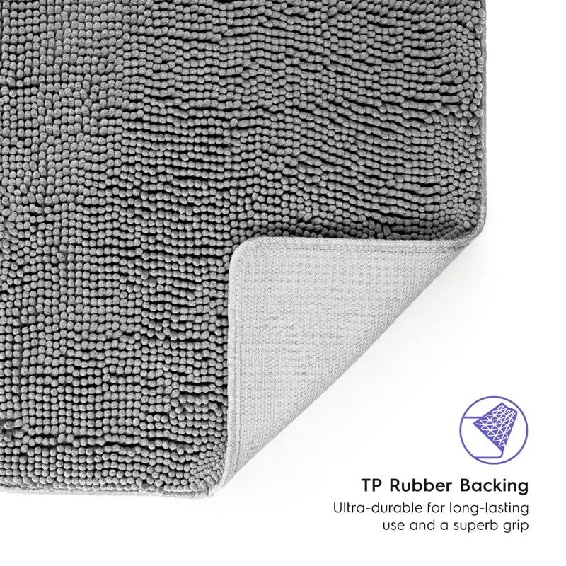 Latitude Run® Bathroom Rugs, Extra-Thick Memory Foam Bath Mat, Ultra-Soft Chenille Microfiber, Highly Absorbent, Machine Washable, Shaggy Bath Mats For Bathroom, Circular Cutout (21X32 + 20X22, 2Pcs) Grey