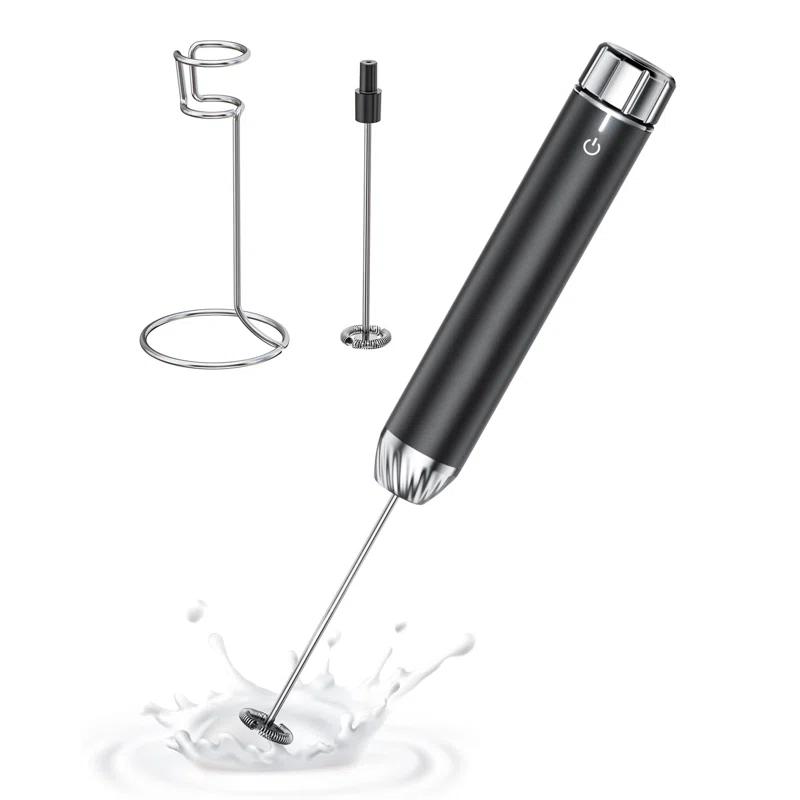 MODERN WALLS LLC Rechargeable Milk Frother With Stepless Speed Control, Handheld Electric Foam Maker Waterproof Drink Mixer Foamer With Stainless Steel Stand & Detachable Whisks For Lattes, Cappuccino