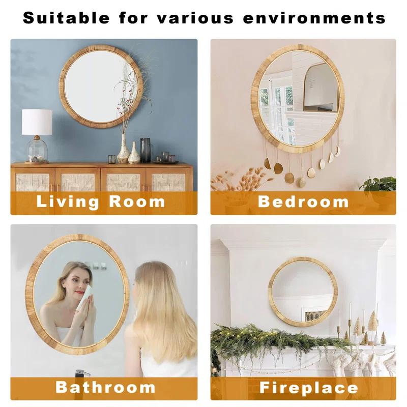 Bayou Breeze Handmade Rattan Framed Wall Mirror, Rustic Farmhouse Style Decorative Mirror, Boho Chic Design, Ideal For The Living Room, Bedroom, Bathroom And Fireplace, Arch