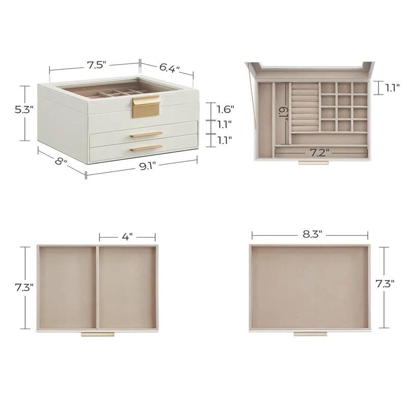 Stack man Big And Small Jewelry, Modern Style, 8 X 9.1 X 5.3 Inches, Valentine's Day Gift, Cloud White And Gold Color UJBC239WT