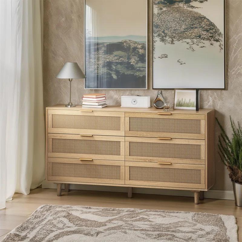 George Oliver 51.18"6-Drawers Rattan Storage Cabinet Rattan Drawer