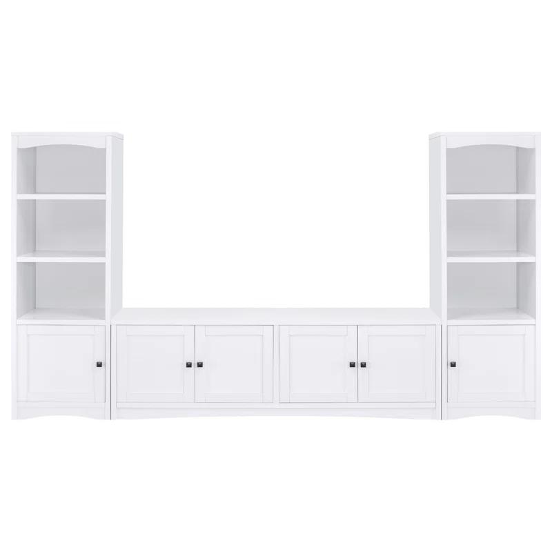 Benjara Donna 3Pc TV Stand Wall Unit With 2 Media Towers, White, 78 Inch